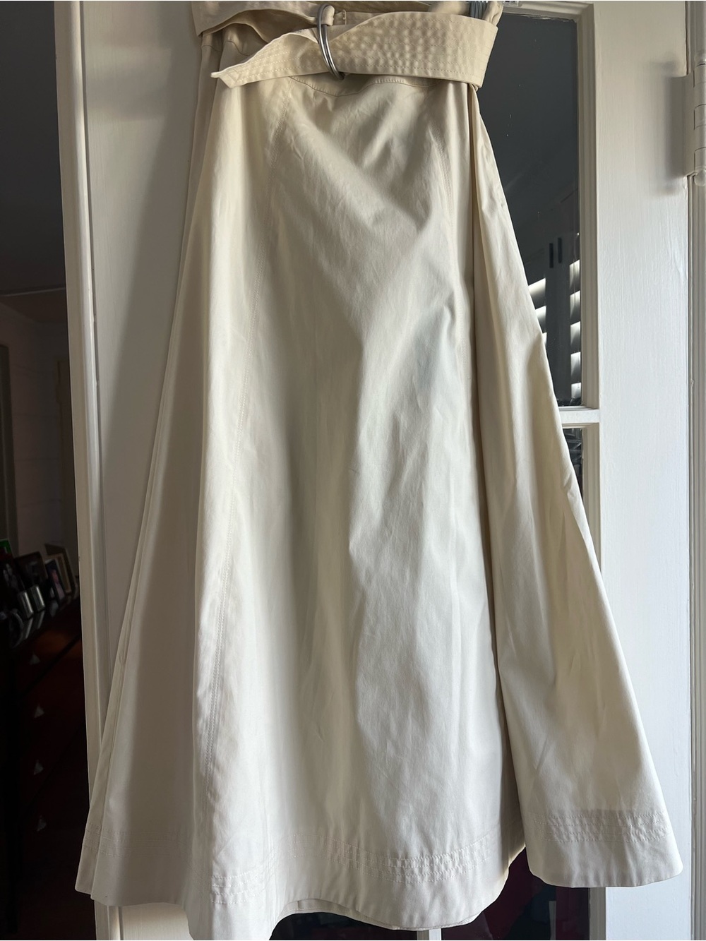 Veronica Beard Cream A-Line Midi Skirt with Belted Waist